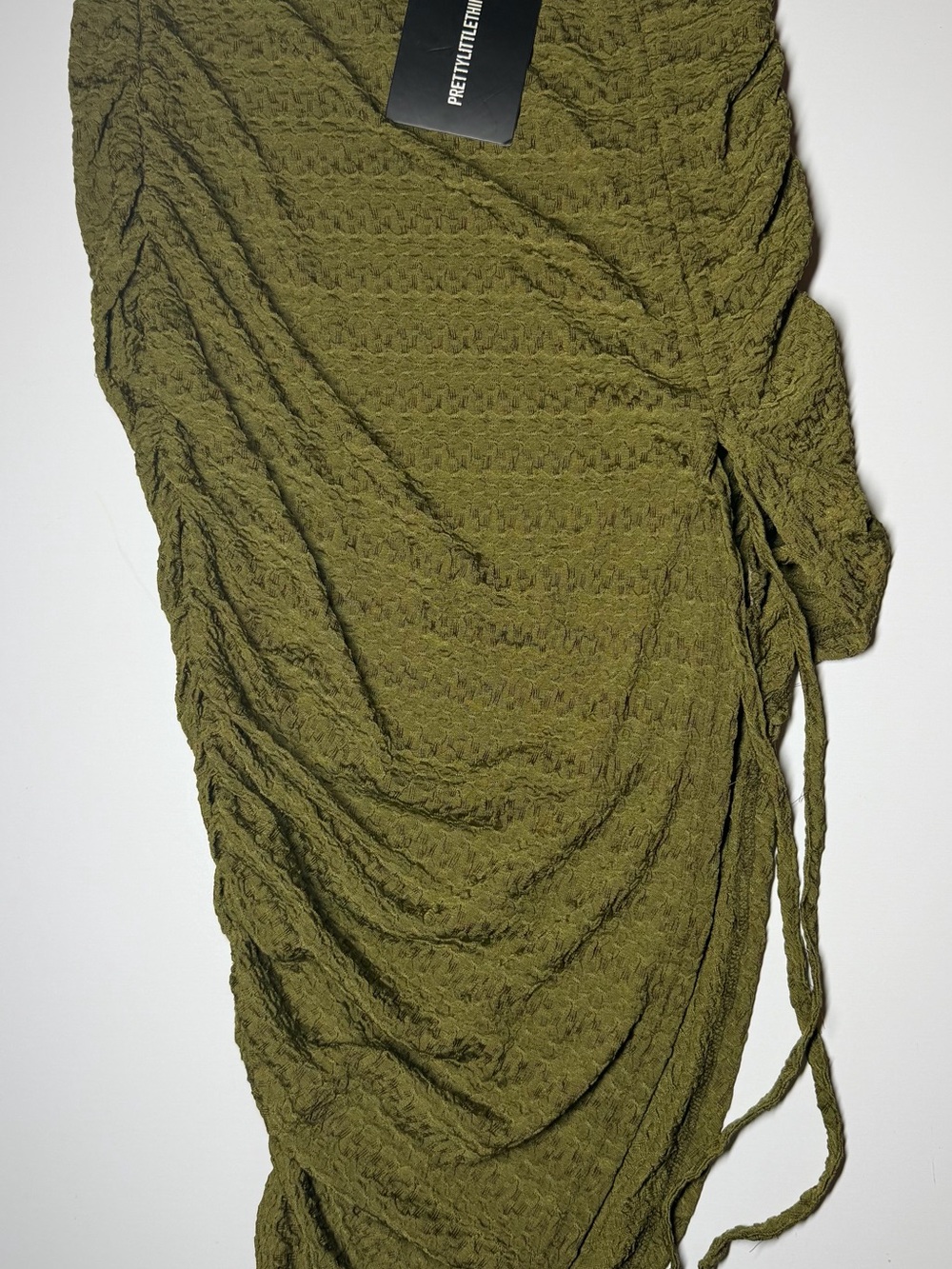 PrettyLittleThing Women’s Green Khaki Textured Tie Side Midi Skirt Size 4 NWT